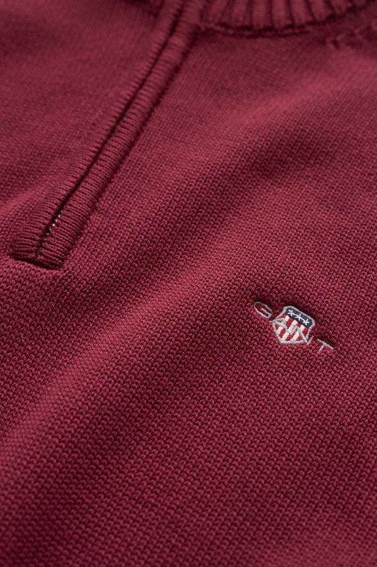 Bawełniany sweter męski half zip bordowy