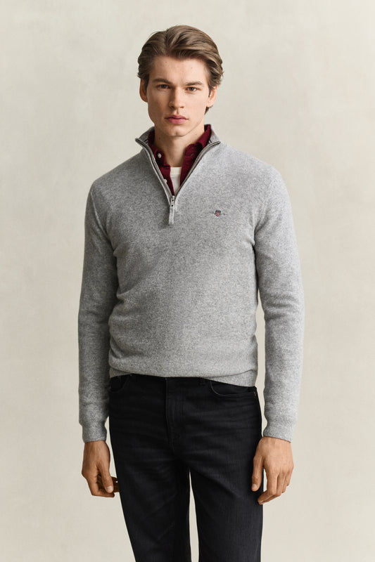 Wełniany sweter męski regular fit szary