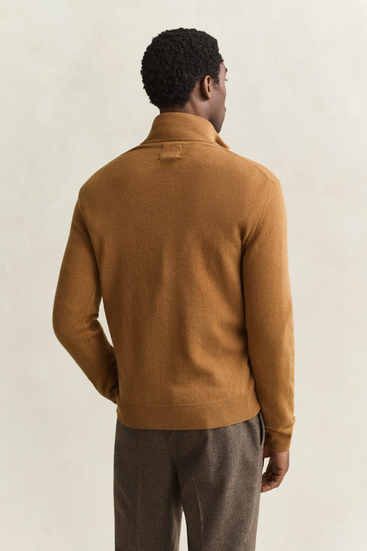 Sweter z wełny jagnięcej męski regular fit brązowy