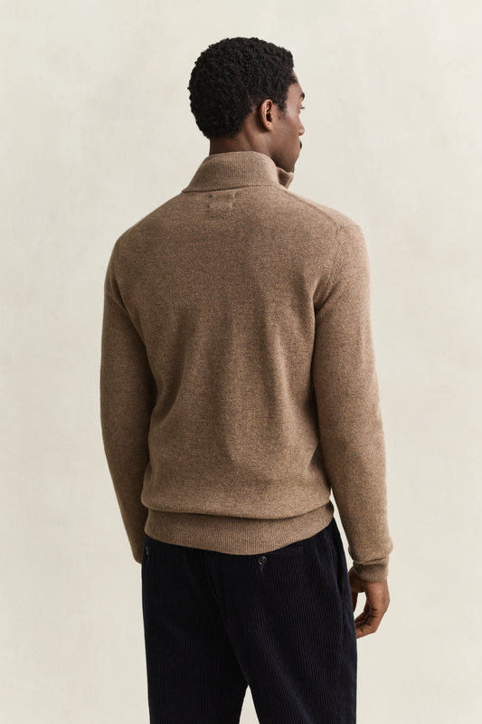 Sweter z wełny jagnięcej męski regular fit beżowy