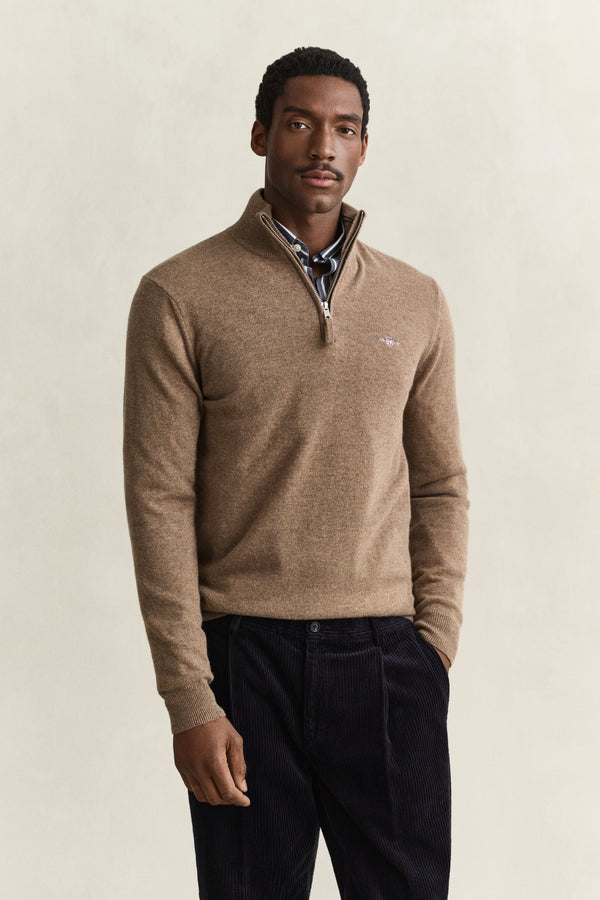 Sweter z wełny jagnięcej męski regular fit beżowy