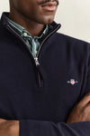 Sweter z wełny jagnięcej męski okrągły kołnierzyk regular fit granatowy