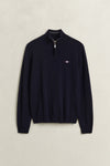 Sweter z wełny jagnięcej męski okrągły kołnierzyk regular fit granatowy
