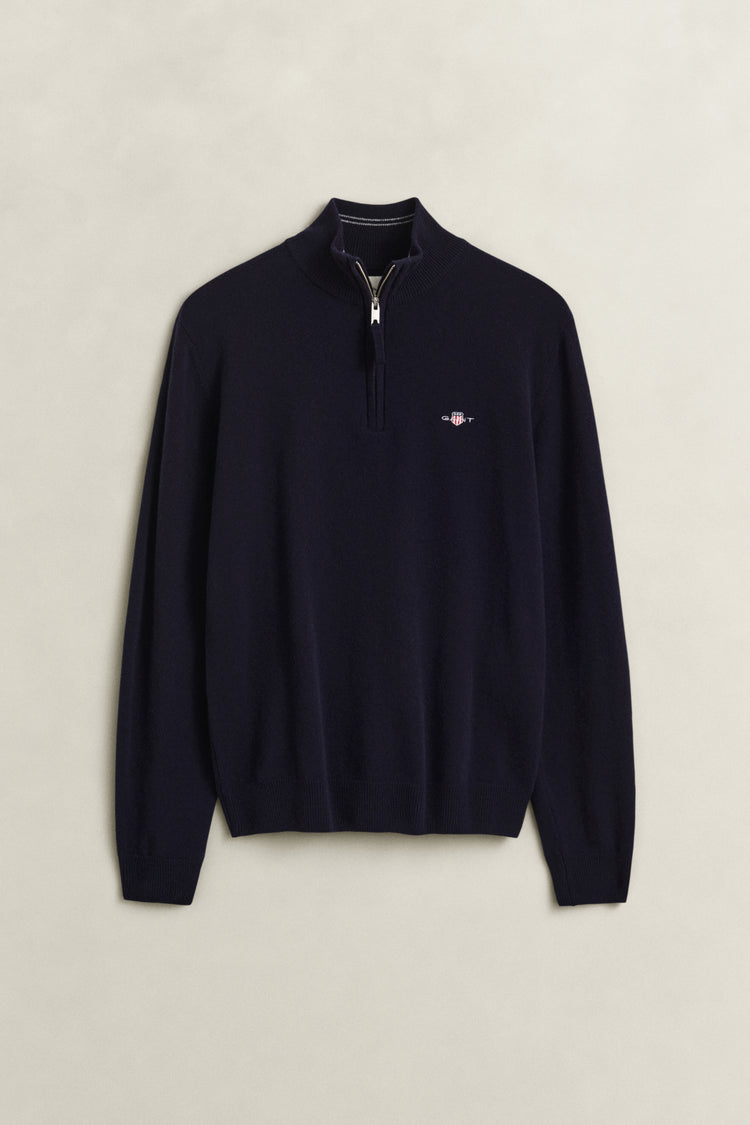 Sweter z wełny jagnięcej męski okrągły kołnierzyk regular fit granatowy