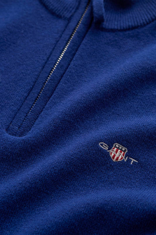 Wełniany sweter męski half zip granatowy