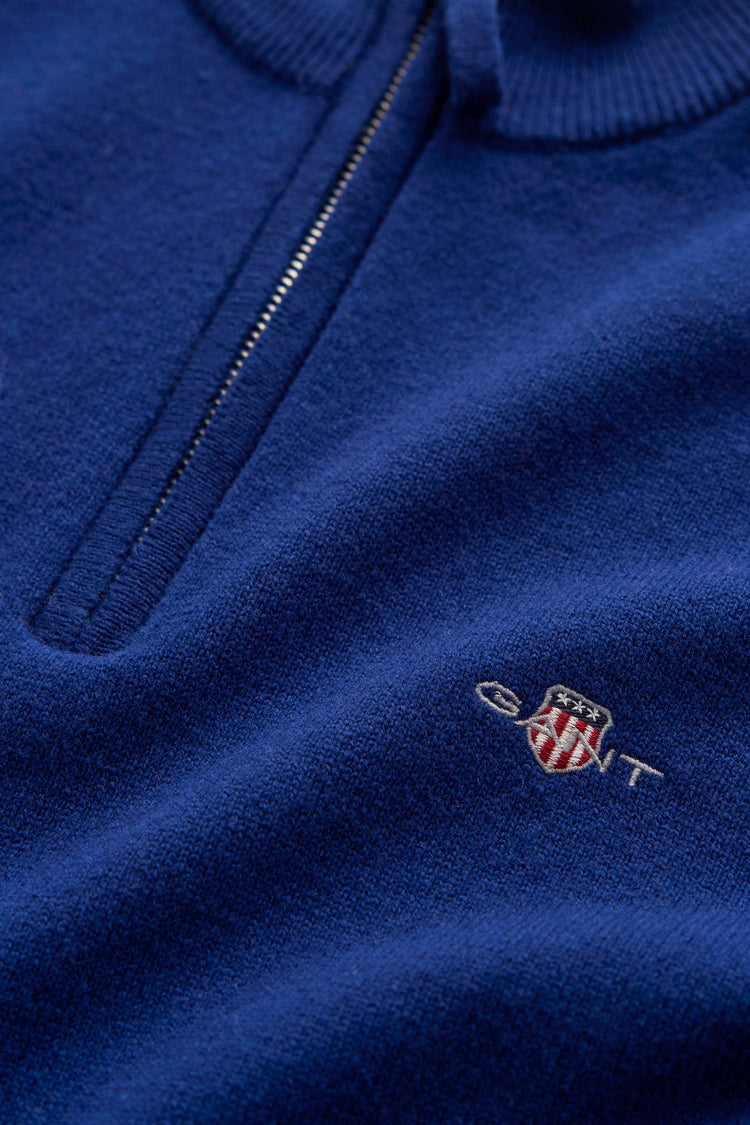 Wełniany sweter męski half zip granatowy