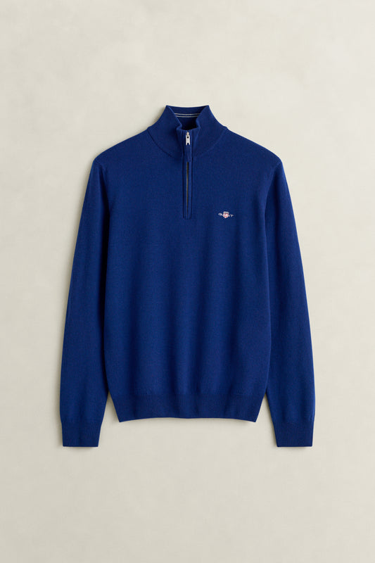 Wełniany sweter męski half zip granatowy