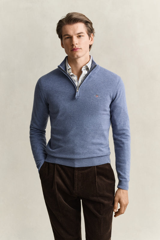 Sweter męski z wełny jagnięcej regular fit niebieski
