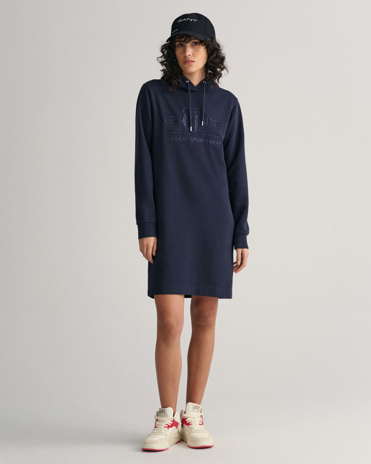 Sukienka damska z kapturem z nadrukiem regular fit granatowa