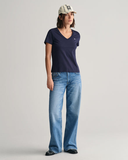 Koszulka damska z dekoltem V regular fit granatowa
