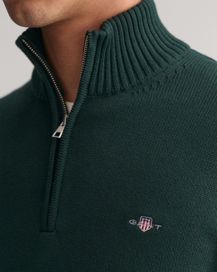 Sweter męski z zamkiem do połowy regular fit zielony