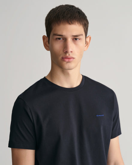 T-shirt męski z okrągłym kołnierzykiem slim fit czarny