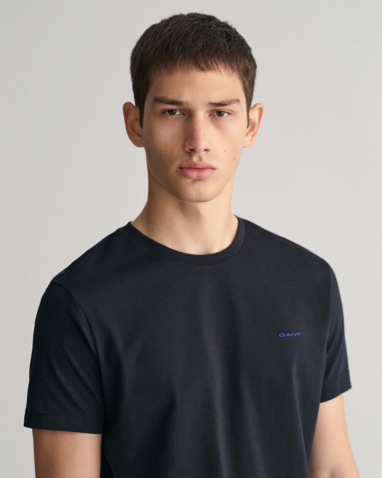 T-shirt męski z okrągłym kołnierzykiem slim fit czarny