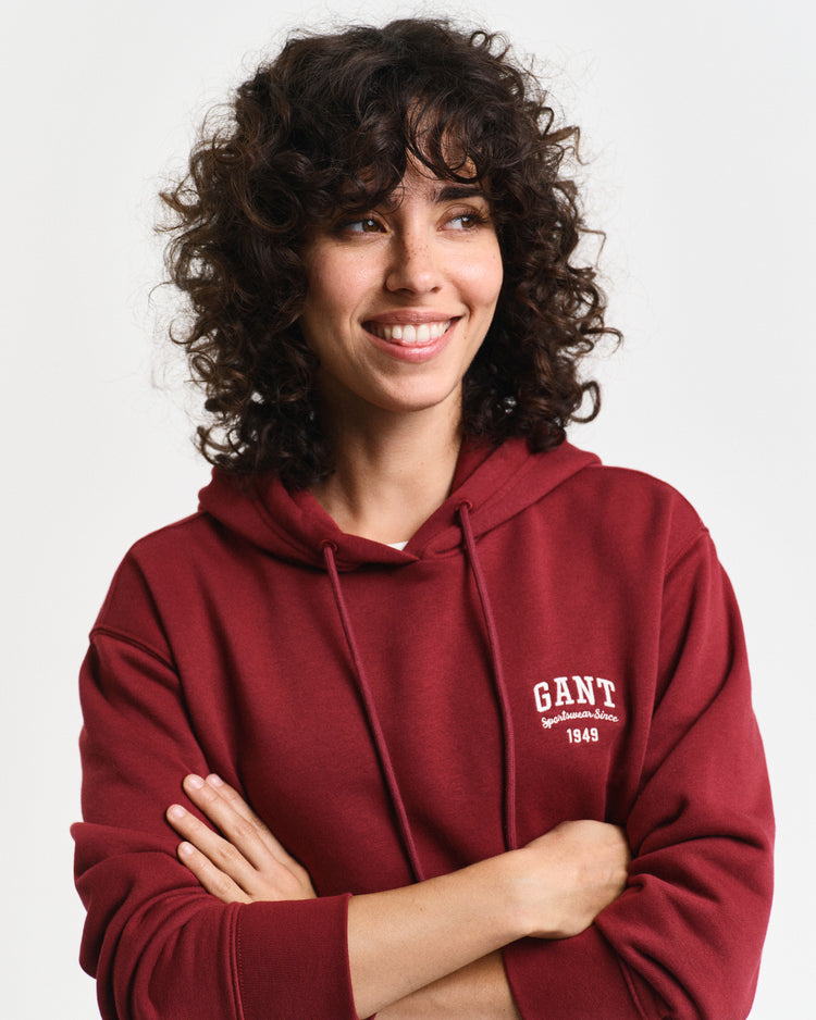 Bluza damska z kapturem z nadrukiem relaxed fit czerwona