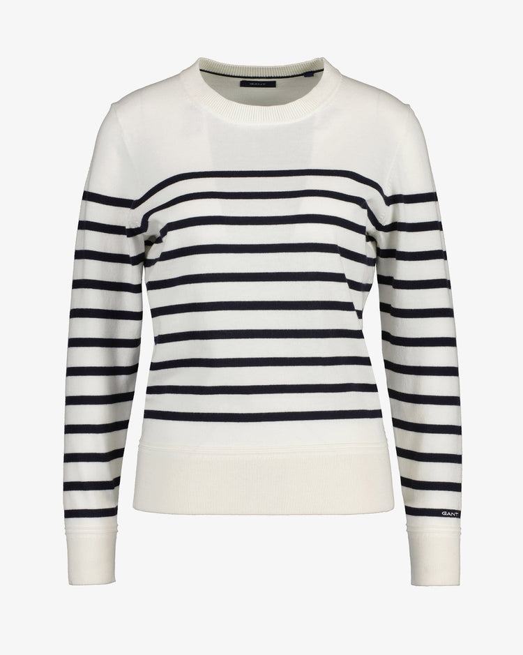 Sweter z lekkiej bawełny z okrągłym dekoltem i bretońskimi paskami