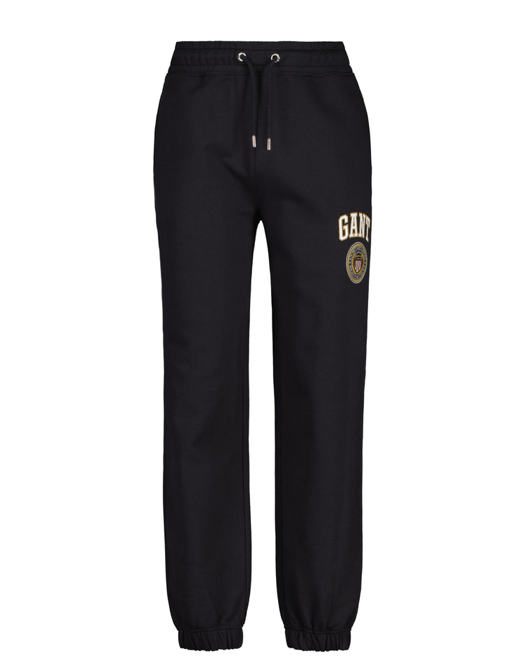 Bawełniane spodnie dresowe damskie z nadrukiem regular fit czarne