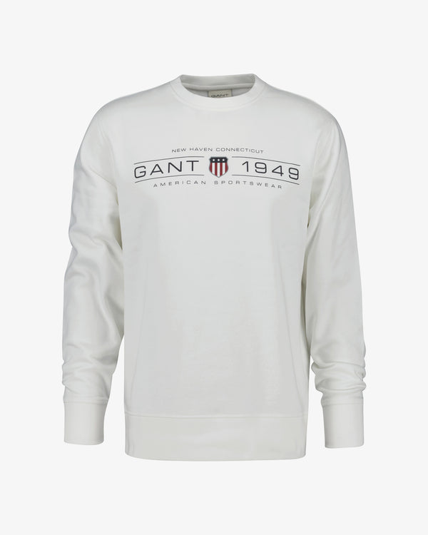 Bluza męska z nadrukiem okrągły kołnierzyk regular fit beżowa