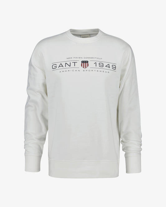 Bluza męska z nadrukiem okrągły kołnierzyk regular fit beżowa