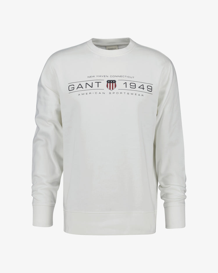 Bluza męska z nadrukiem okrągły kołnierzyk regular fit beżowa