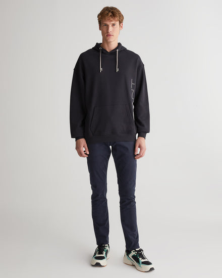 Bawełniana bluza męska z nadrukiem z kapturem regular fit czarna