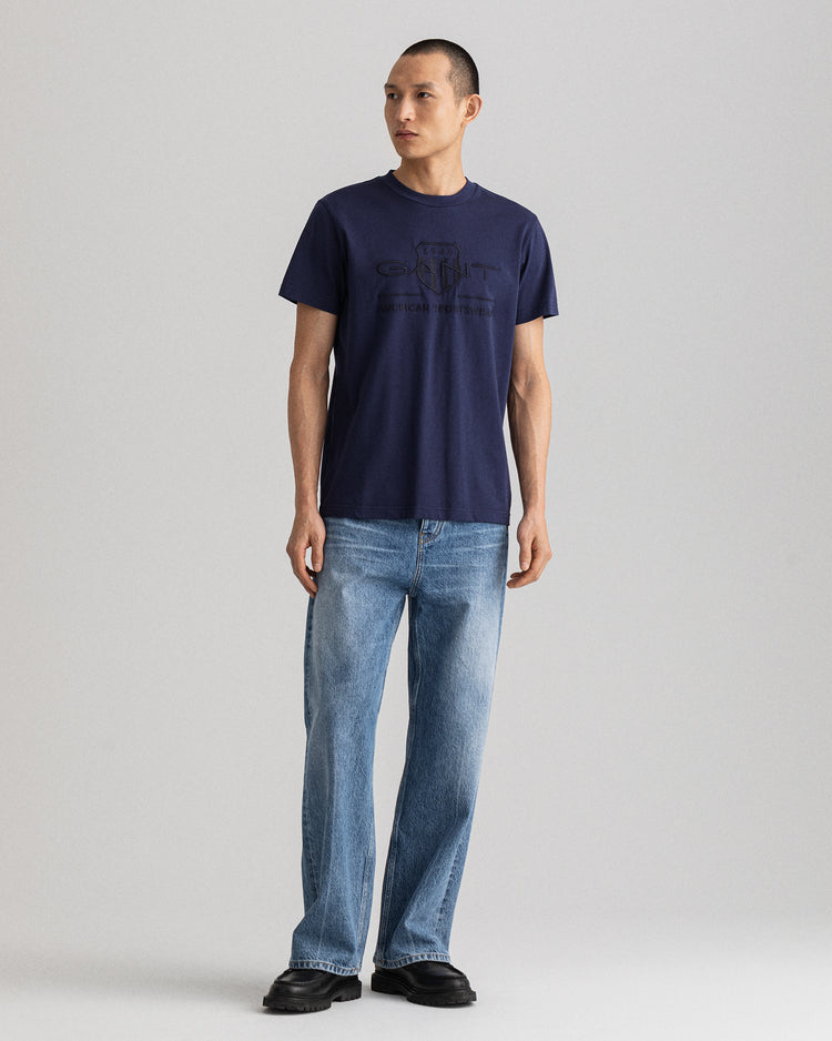 T-shirt męski z okrągłym dekoltem regular fit granatowy