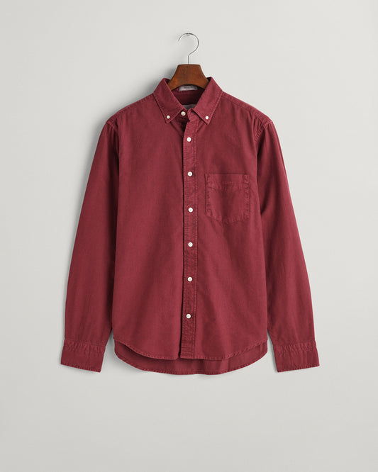 Bawełniana koszula męska z długim rękawem regular fit bordowa