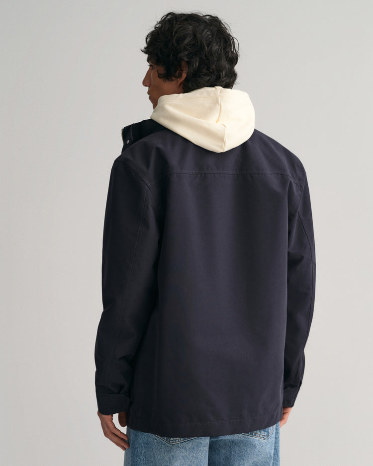 Kurtka męska z kapturem z nadrukiem regular fit granatowa