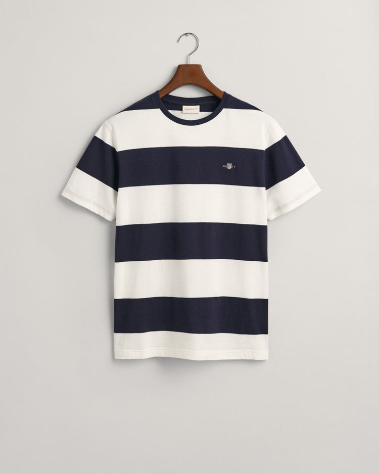 Męski biały bawełniany t-shirt w paski