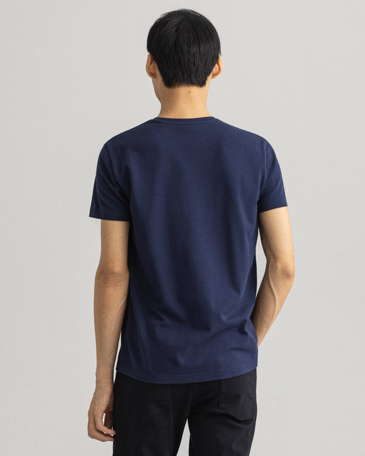 Bawełniana koszulka męska z nadrukiem regular fit granatowa