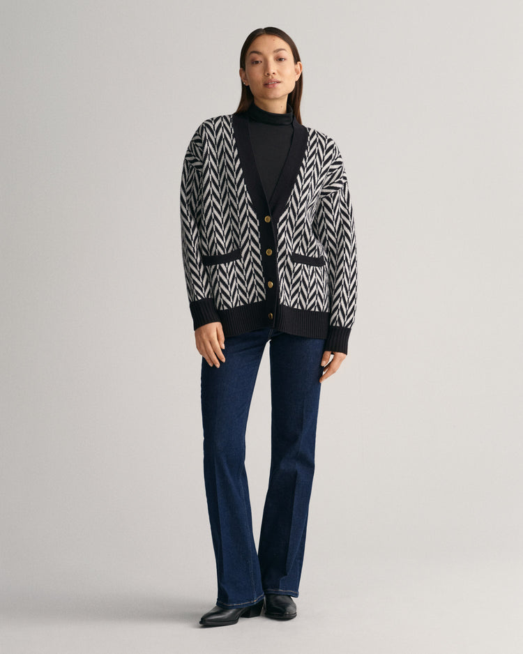 Sweter rozpinany damski z klasycznym kołnierzem relaxed fit czarny