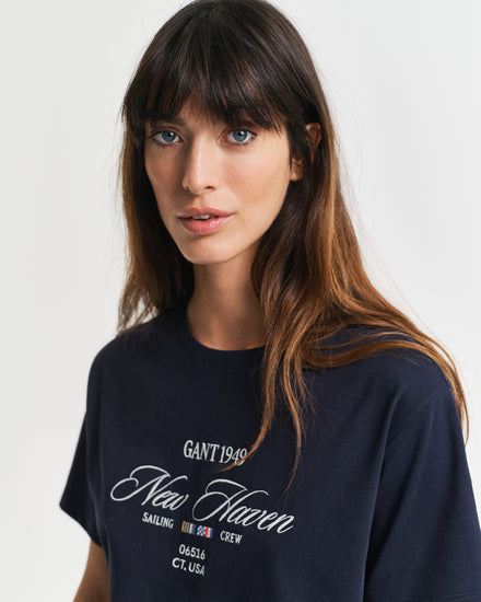 Koszulka damska z nadrukiem i okrągłym kołnierzykiem relaxed fit