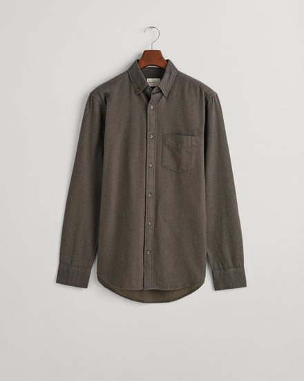 Bawełniana koszula męska z długim rękawem regular fit brązowa