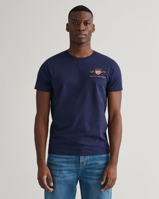 Bawełniany t-shirt męski z nadrukiem regular fit granatowy