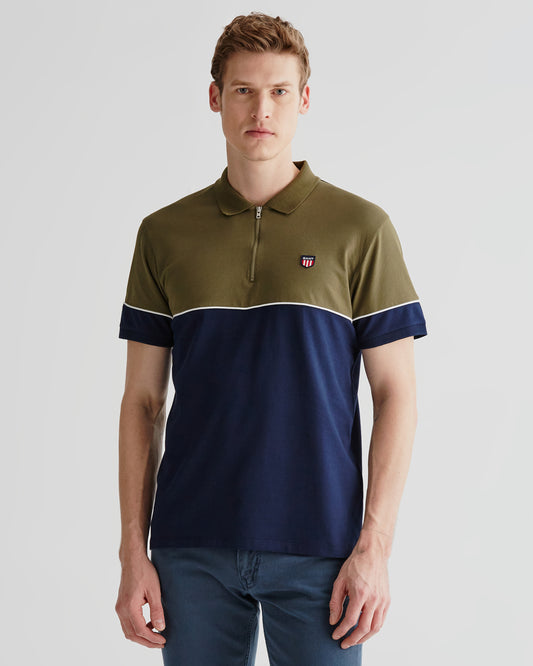 Polo męskie z krótkim rękawem half zip z nadrukiem regular fit