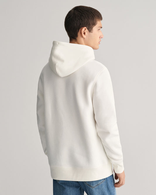 Bluza męska z nadrukiem z kapturem regular fit kremowa