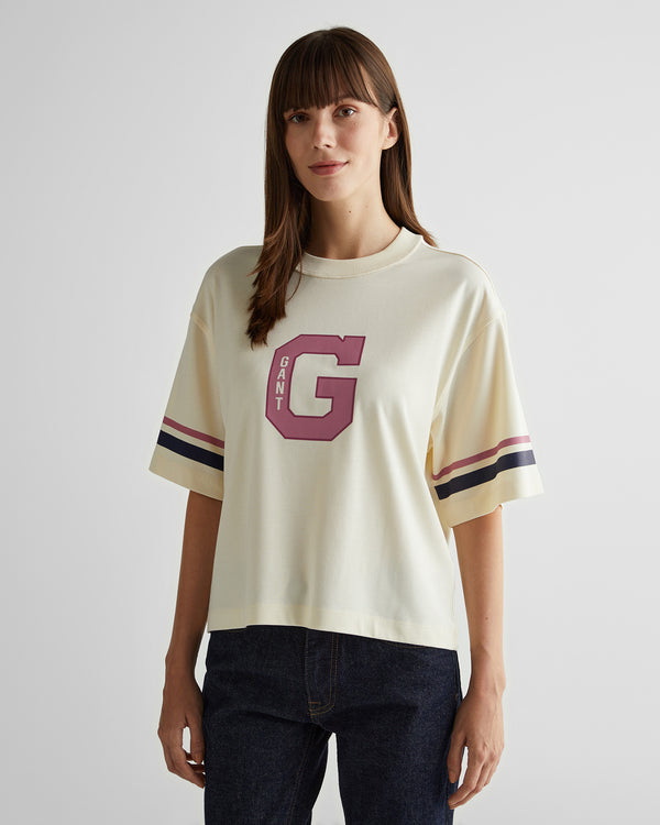 Koszulka damska z nadrukiem i okrągłym kołnierzykiem relaxed fit