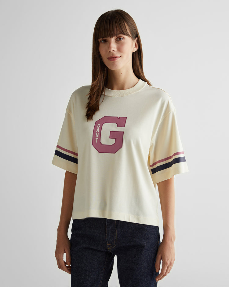 Koszulka damska z nadrukiem i okrągłym kołnierzykiem relaxed fit