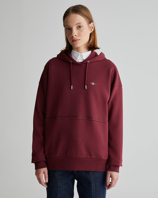 Bluza damska z nadrukiem z kapturem regular fit bordowa