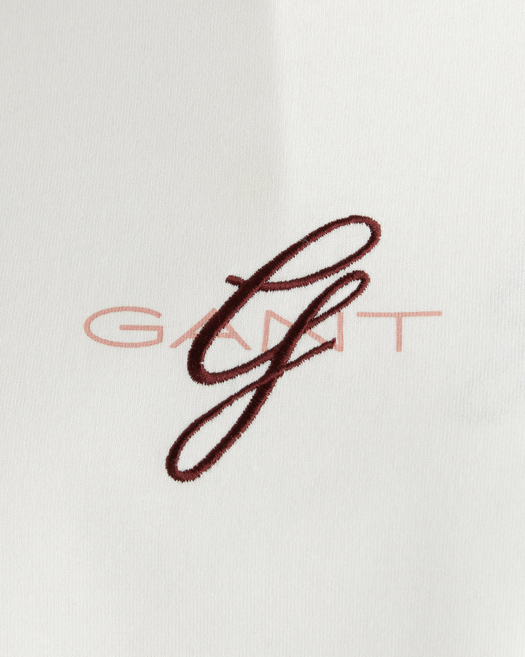 T-shirt z haftem i okrągłym dekoltem