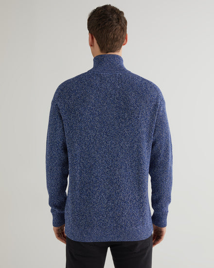 Bawełniany sweter męski z nadrukiem z zamkiem do połowy relaxed fit