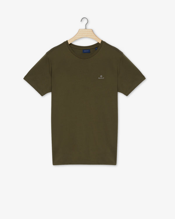 Bawełniany t-shirt męski z okrągłym kołnierzykiem slim fit zielony