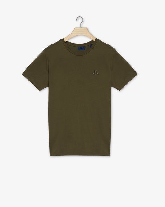 Bawełniany t-shirt męski z okrągłym kołnierzykiem slim fit zielony