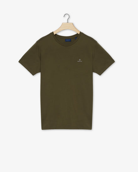 Bawełniany t-shirt męski z okrągłym kołnierzykiem slim fit zielony