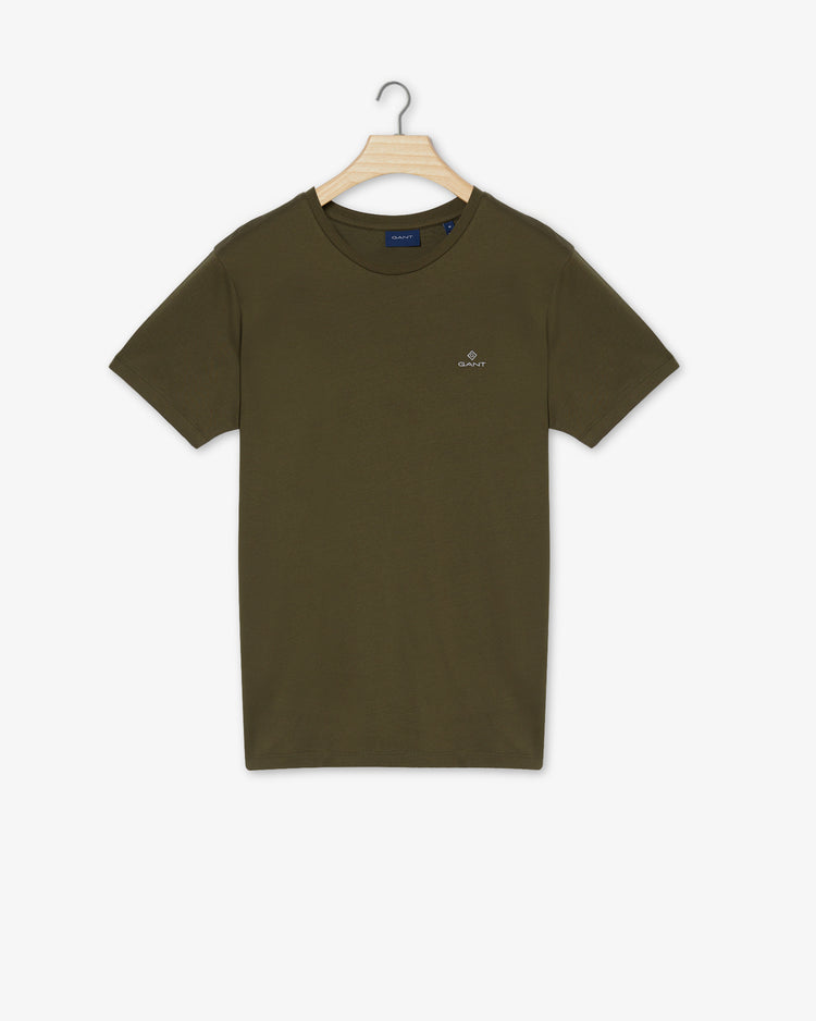 Bawełniany t-shirt męski z okrągłym kołnierzykiem slim fit zielony
