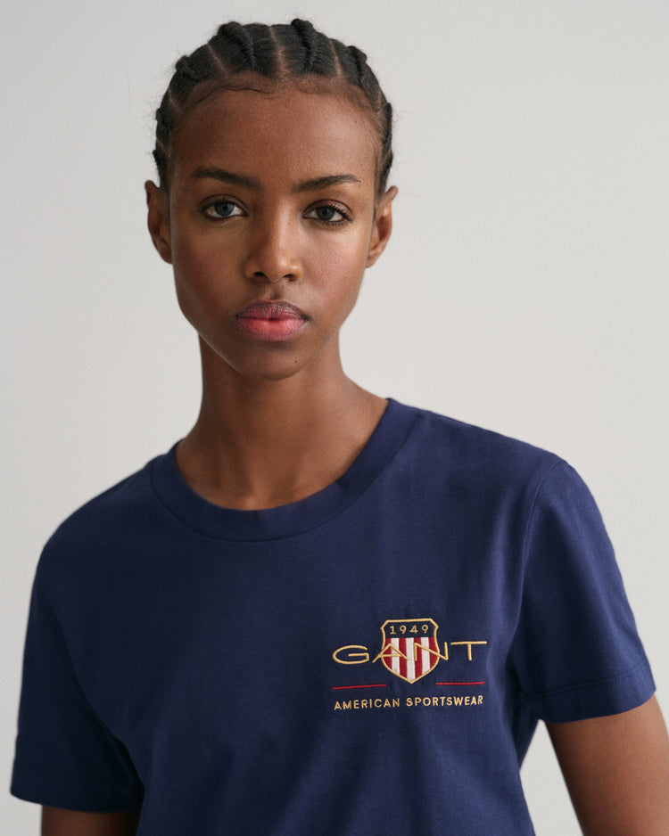 Bawełniana koszulka damska z nadrukiem i okrągłym kołnierzykiem regular fit