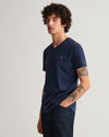 Bawełniany t-shirt męski z dekoltem V slim fit granatowy