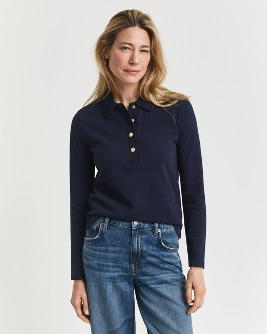 Polo damski z długim rękawem regular fit granatowy