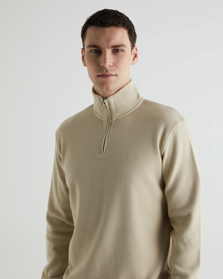 Bluza męska z zamkiem do połowy regular fit beżowa