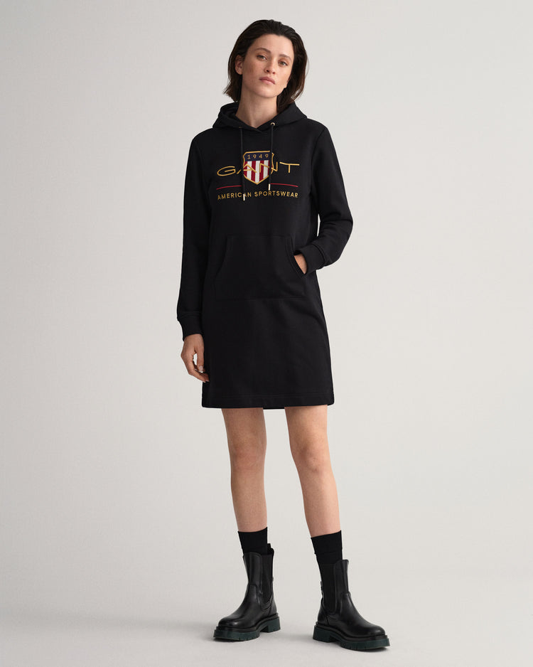 Sukienka damska z kapturem z nadrukiem z długim rękawem relaxed fit