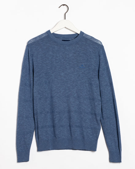 Męski sweter bawełniano-jedwabno-lniany z okrągłym dekoltem